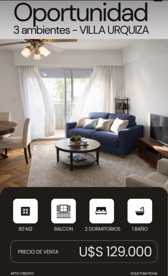 Departamento de 3 ambientes Villa Urquiza