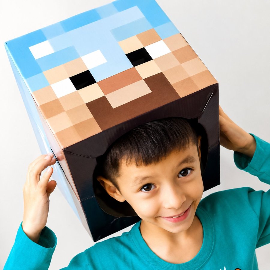 Máscara de Cabeza tipo Minecraft Steve Celeste Diamante My Armorcraft