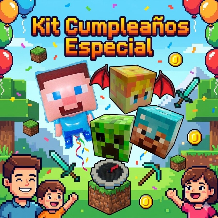 Globo Cumpleaños tipo Minecraft Steve (por unidad), foto 2 de 2