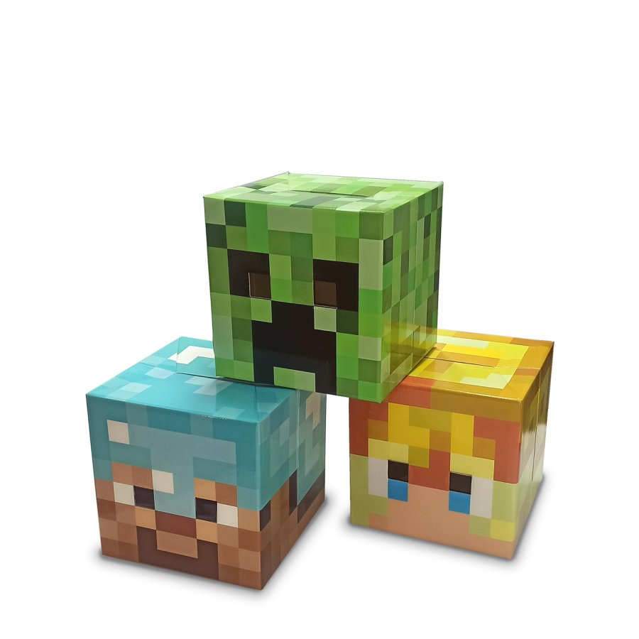 Mega KIT Cumpleaños tipo Minecraft 1 Armadura 3 Globos 10 Máscaras de Cabeza a elección