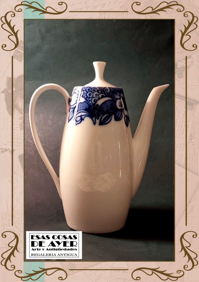 Cafetera y lechera Verbano blanca y azul, foto 2 de 3