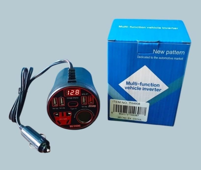 Cargador Adaptador Auto Inversor Inverter 4 Usb 1 C 1 Toma 1 Encendedor