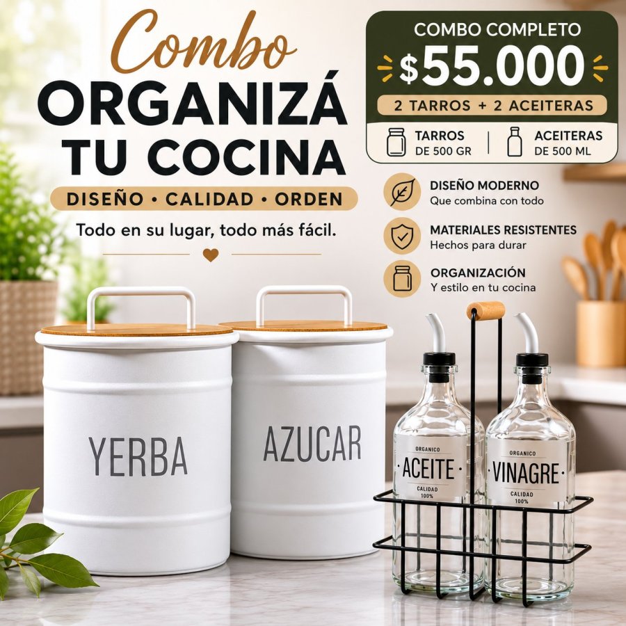 SET COMBO DE COCINA YERBERA/AZUCARERA/ACEITERA/VINAGRERA