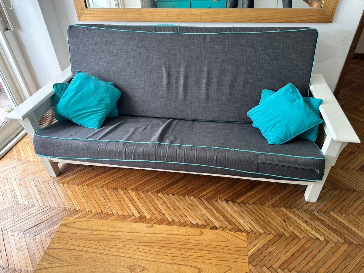 Sillón Cama 3 Cuerpos Gris + Estructura de Madera Blanca