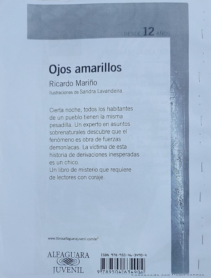 Fotocopia "Ojos Amarillos" - Ricardo Mariño (Para Lectura / Colegial), foto 2 de 2