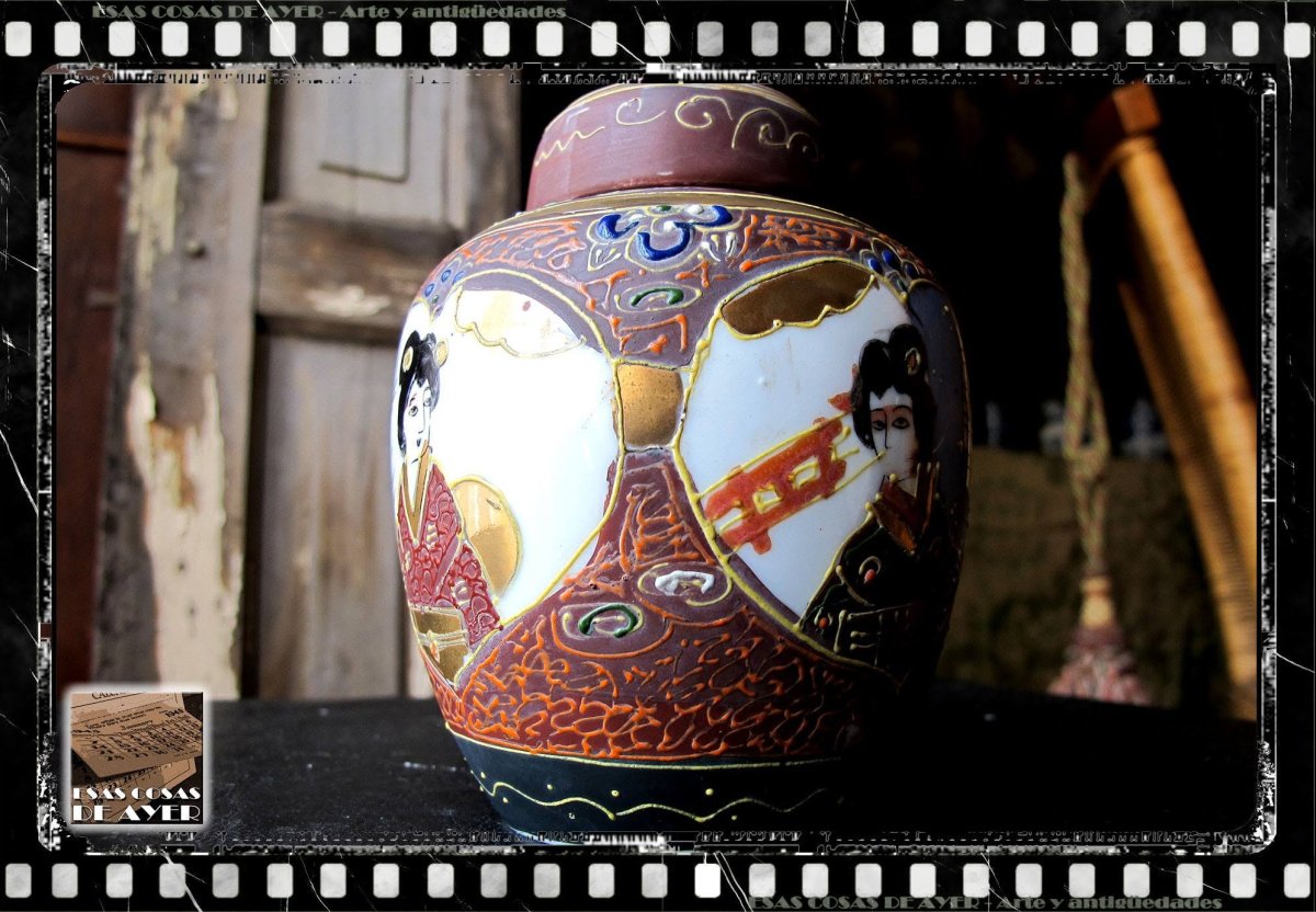 Sahumador y dos potiches orientales porcelana Satsuma, foto 3 de 3