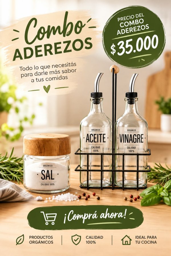 COMBO ADEREZOS COCINA SAL ACEITE VINAGRE