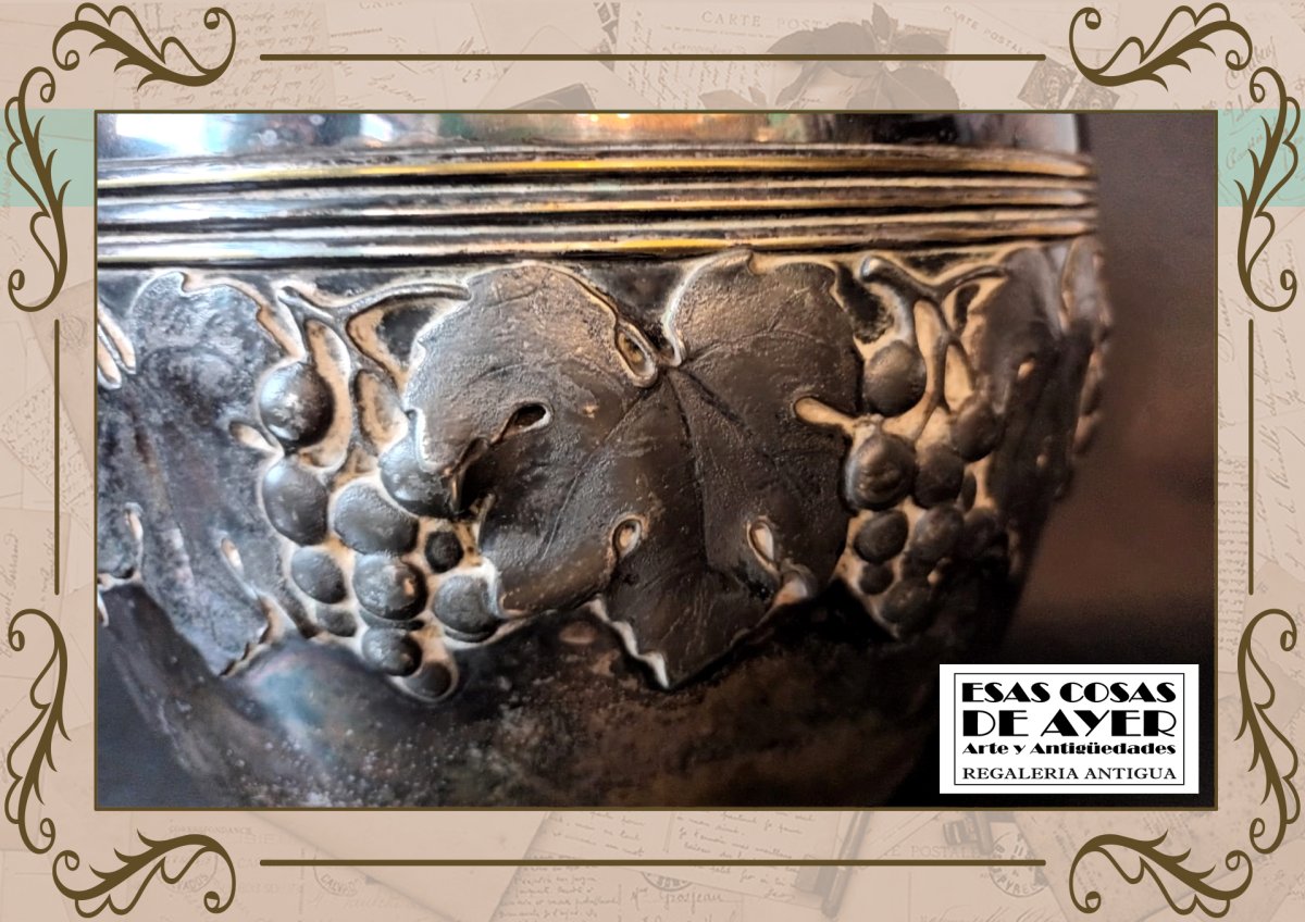 Magnifico portamacetas en peltre Art Nouveau Kayser, foto 2 de 3
